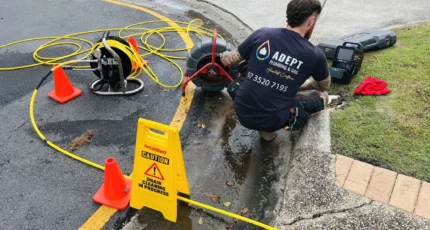 Plumber clearing a blocked drain in Beenleigh