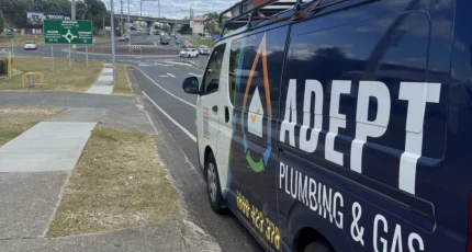Adept Plumbing & Gas van at a Beenleigh roundabout