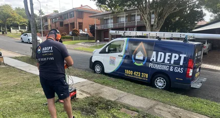 Adept Plumbing & Gas plumber and van on a residential job in Beenleigh
