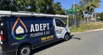 Adept Plumbing & Gas van parked on a Daisy Hill street