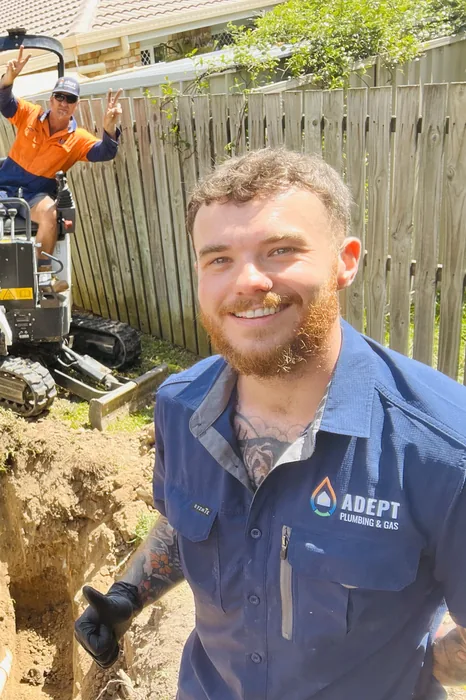 Adept Plumbing & Gas plumber on an excavation job in Shailer Park