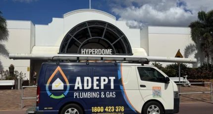 Adept Plumbing & Gas van outside the Hyperdome, Shailer Park