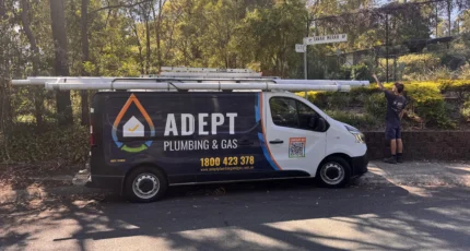 Adept Plumbing & Gas van parked on a Tanah Merah street