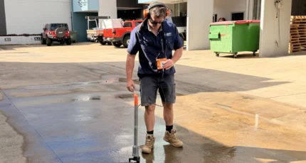 Adept Plumbing & Gas plumber using a leak locator on a commercial site