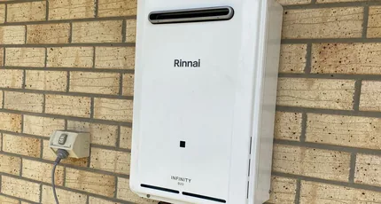 Rinnai continuous flow gas hot water system installed on a Beenleigh home