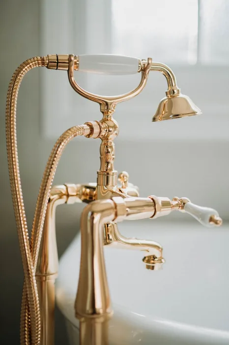 Brass bath filler with a hand shower in Carina
