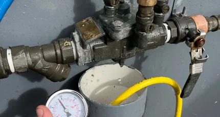 Gas pressure test gauges connected to pipework in Carina