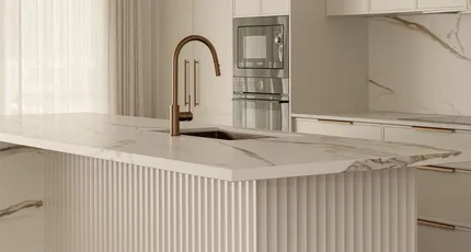 Kitchen island sink and brass mixer tap installed in Carindale