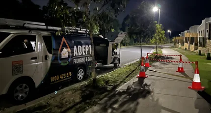 Adept Plumbing & Gas van on an after-hours callout in Holland Park