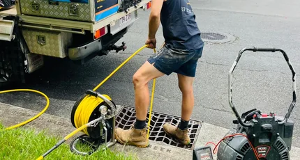 Plumber jetting a stormwater drain from the company truck in Marsden