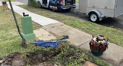 Excavation for a water main repair beside the footpath in Springwood