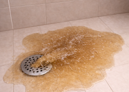 Backed-up sewer causing shower drain to overflow onto the floor